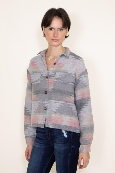Womens Simply Southern Cropped Pattern Shacket for Women in Grey 