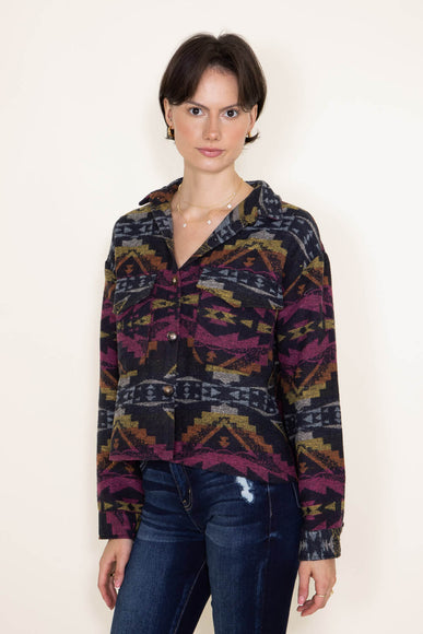 Simply Southern Womens Cropped Patterned Shacket for Women in Multi 