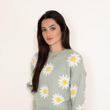 Simply Southern Womens Sweater for Women Daisy Print Cropped Sweater for Women in Green