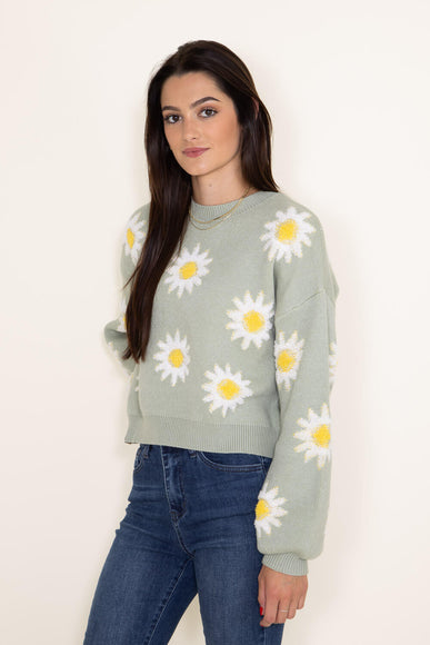 Simply Southern Womens Sweater for Women Daisy Print Cropped Sweater for Women in Green