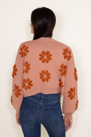 Simply Southern Womens Daisy Print Cropped Sweater for Women in Peach Orange