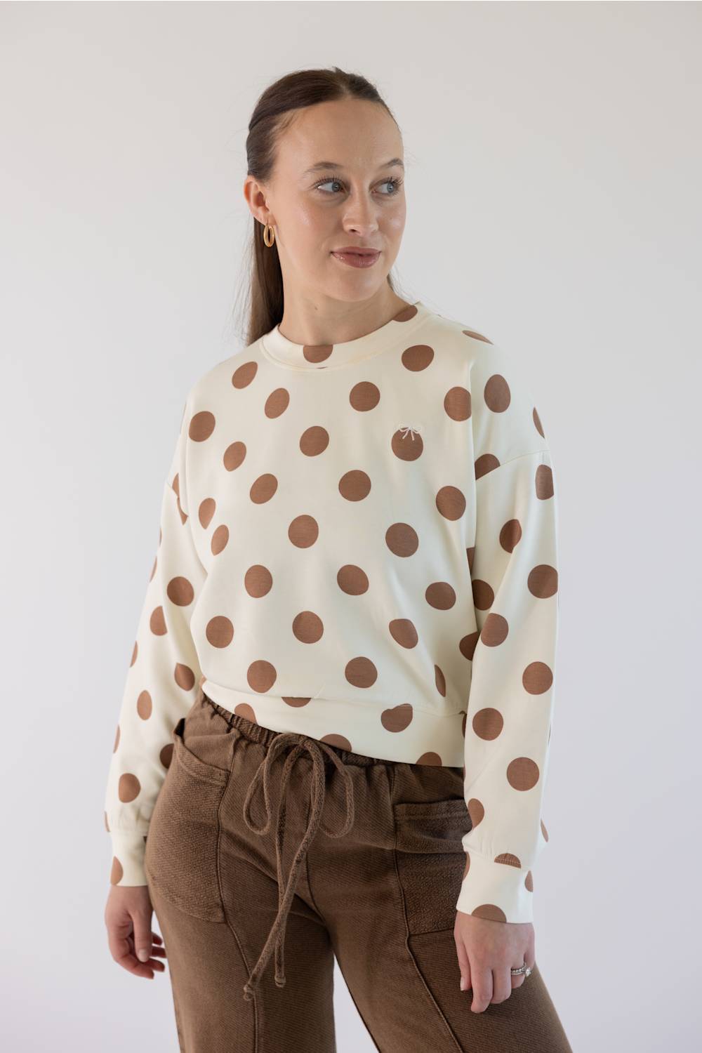 Simply Southern Dotted Lounge Pullover for Women in Cream/Tan | PP-0226-PULL-LNG-CRW-CRM