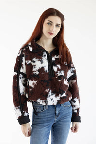 Simply Southern Eileen Mock Neck Pullover for Women in Cow Print | PP-0226-PULL-EILEEN-COW