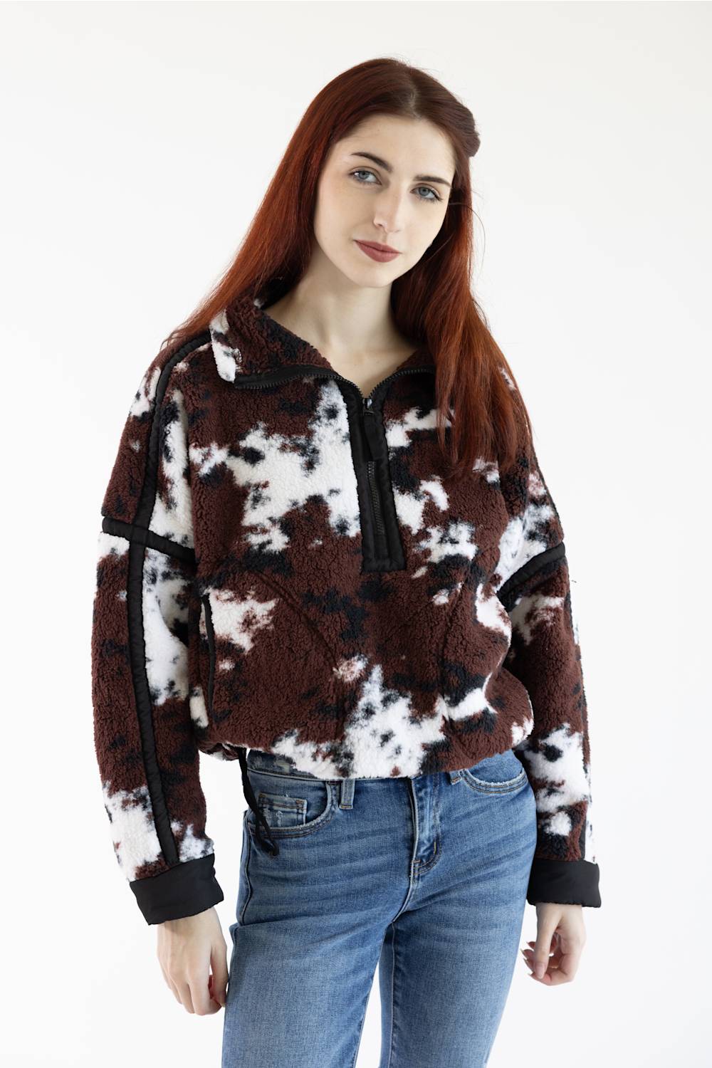 Simply Southern Eileen Mock Neck Pullover for Women in Cow Print | PP-0226-PULL-EILEEN-COW