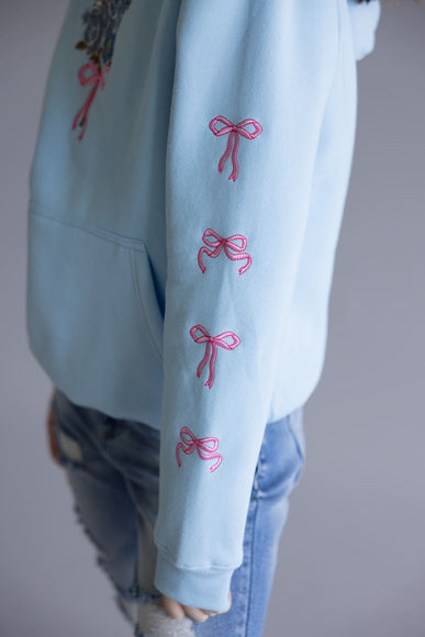 Womens Simply Southern Embroidered Dilara Flower Hoodie for Women in Light Blue