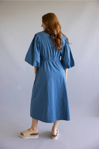 Simply Southern Embroidered Puff Sleeve Dress for Women in Navy
