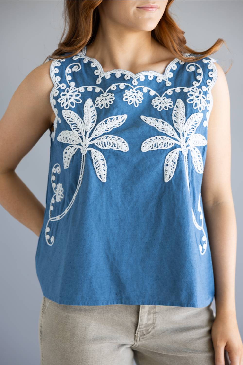 Simply Southern Embroidered Top for Women in Navy