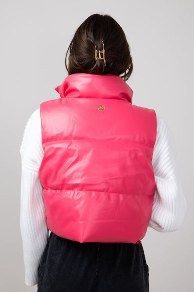 Simply Southern Faux Leather Cropped Puffer Vest for Women in Pink