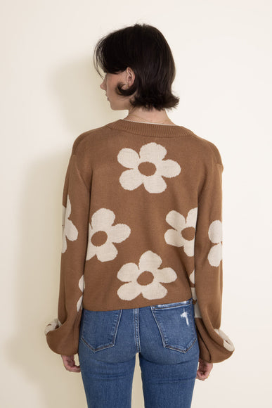 Simply Southern Womens Flowers Cropped Cardigan for Women in Brown