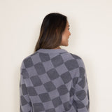 Simply Southern Women Fuzzy Checkerboard Crewneck Sweater for Women in Grey