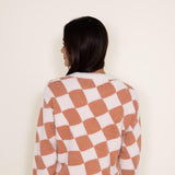 Simply Southern for Women Fuzzy Checkerboard Crewneck Sweater for Women in Orange