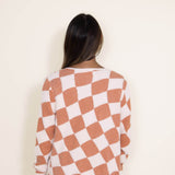 Simply Southern for Women Fuzzy Checkerboard Long Cardigan for Women in Tan