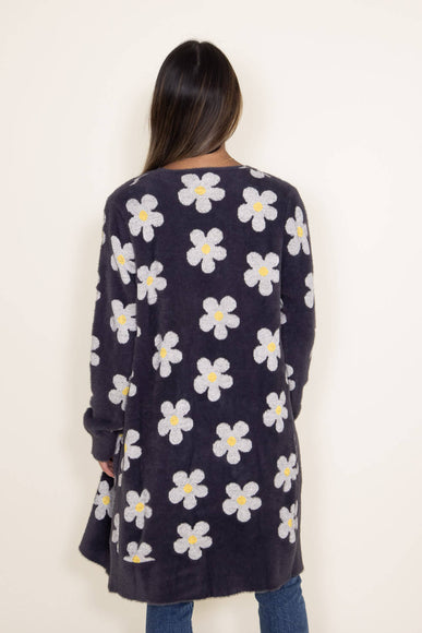 Simply Southern Womens Fuzzy Daisy Print Long Cardigan for Women in Grey