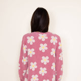 Womens Simply Southern Fuzzy Daisy Print Long Cardigan for Women in Pink