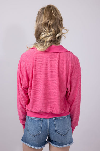 Simply Southern Womens Geo Pattern Johnny Collar Pullover Top for Women in Pink