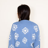 Simply Southern Womens Geo Print Cropped Sweater for Women in Blue