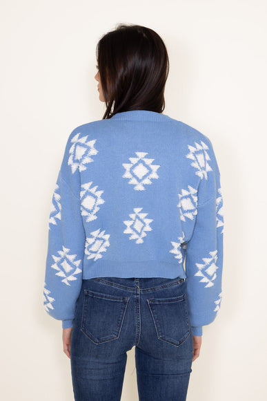Simply Southern Womens Geo Print Cropped Sweater for Women in Blue