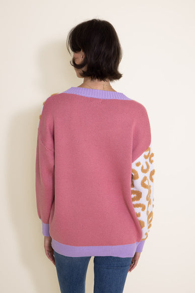 Simply Southern Groovy Leopard Print Cardigan for Women in Multi Pink