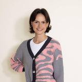 Simply Southern Groovy Zebra Print Cropped Cardigan for Women in Grey