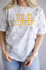 Simply Southern He Is Hunting T-Shirt for Women in White Camo