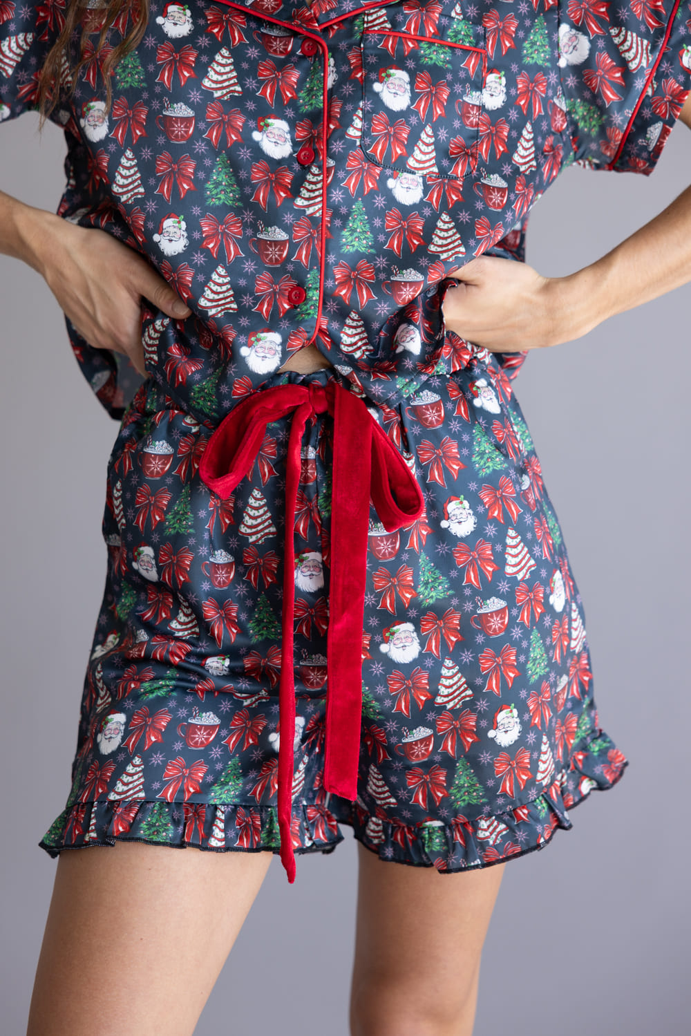 Simply Southern Holiday Pajama Shorts Set for Women in Black Multi