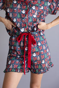 Simply Southern Holiday Pajama Shorts Set for Women in Black Multi