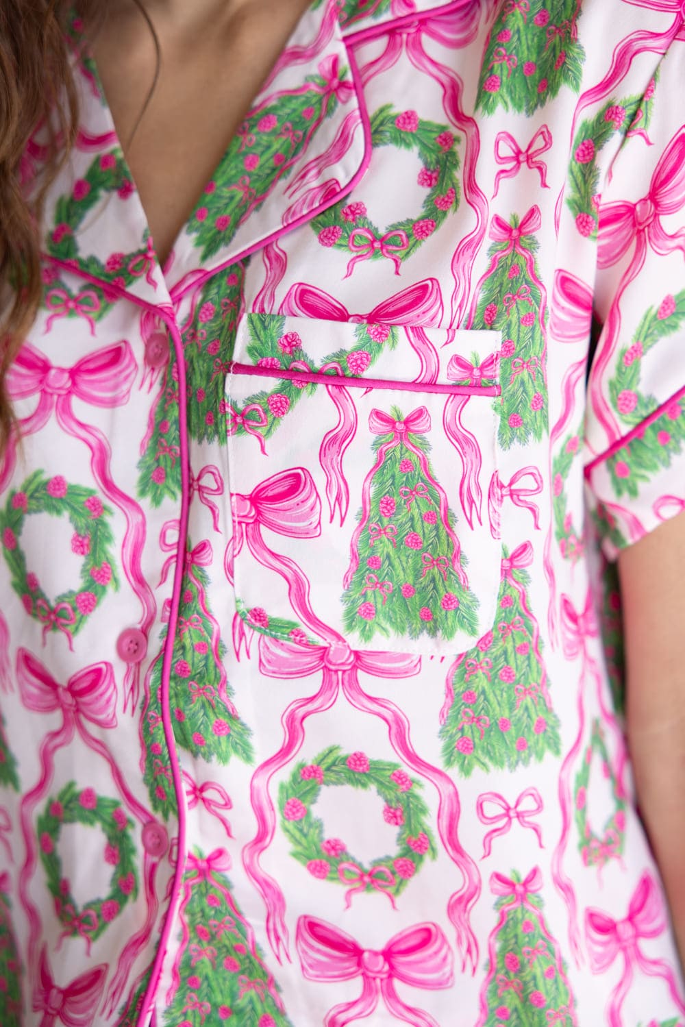 Simply Southern Holiday Satin Pajama Set for Women in Pink