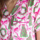 Simply Southern Holiday Satin Pajama Set for Women in Pink