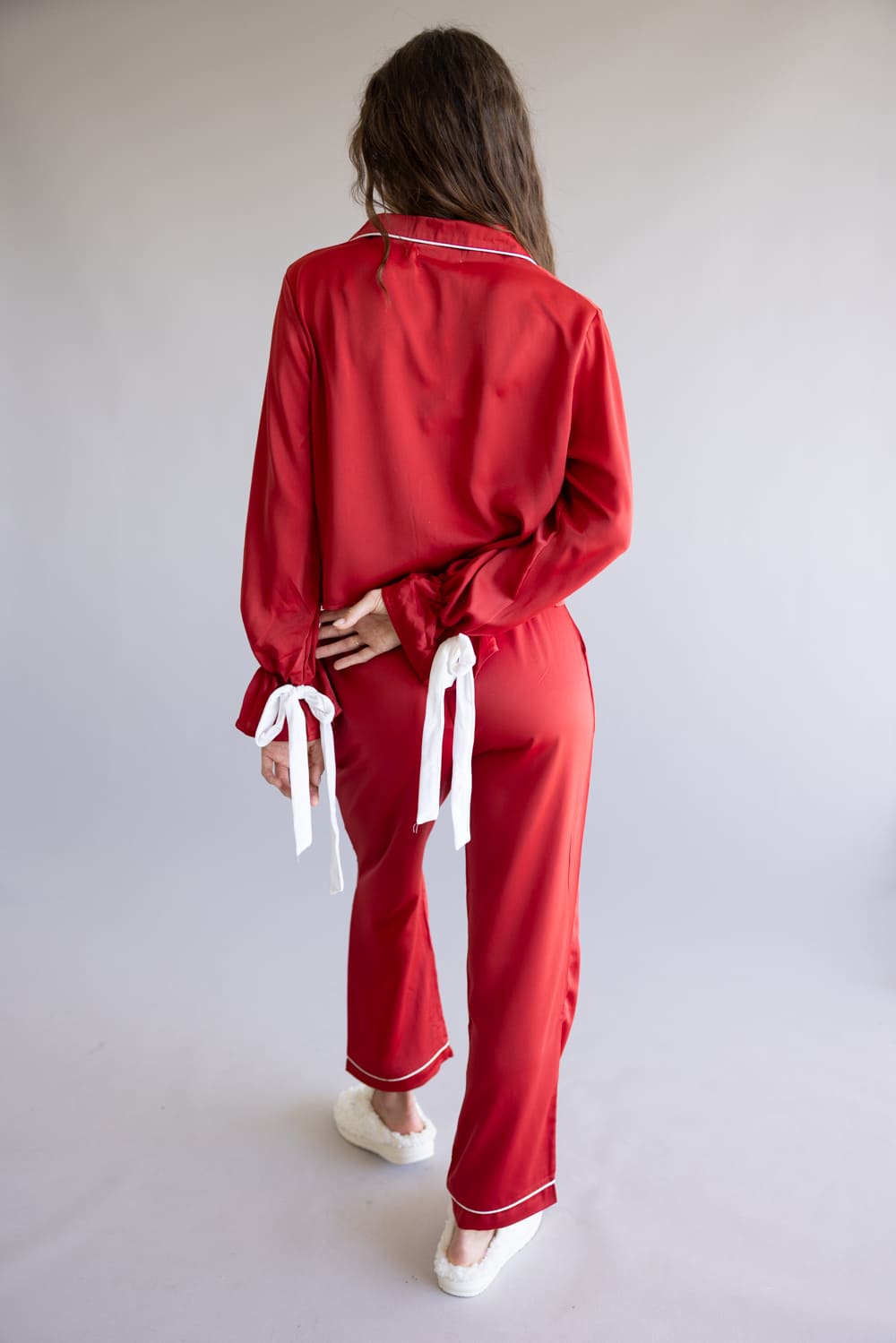 Simply Southern Holiday Satin Pajama Set for Women in Red