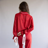 Simply Southern Holiday Satin Pajama Set for Women in Red