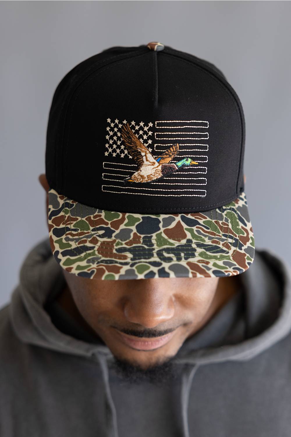 Simply Southern Mallard Flag Snapback Hat for Men in Black
