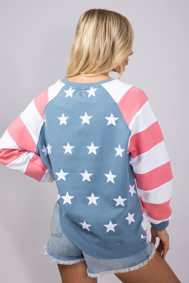 Womens Simply Southern Patched Stars & Stripes Crewneck Sweatshirt for Women in Multi