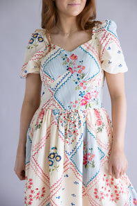 Simply Southern Patchwork Puff Dress for Women in Cream