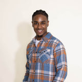 Mens Simply Southern Plaid Shacket Shirt for Men in Blue/Orange