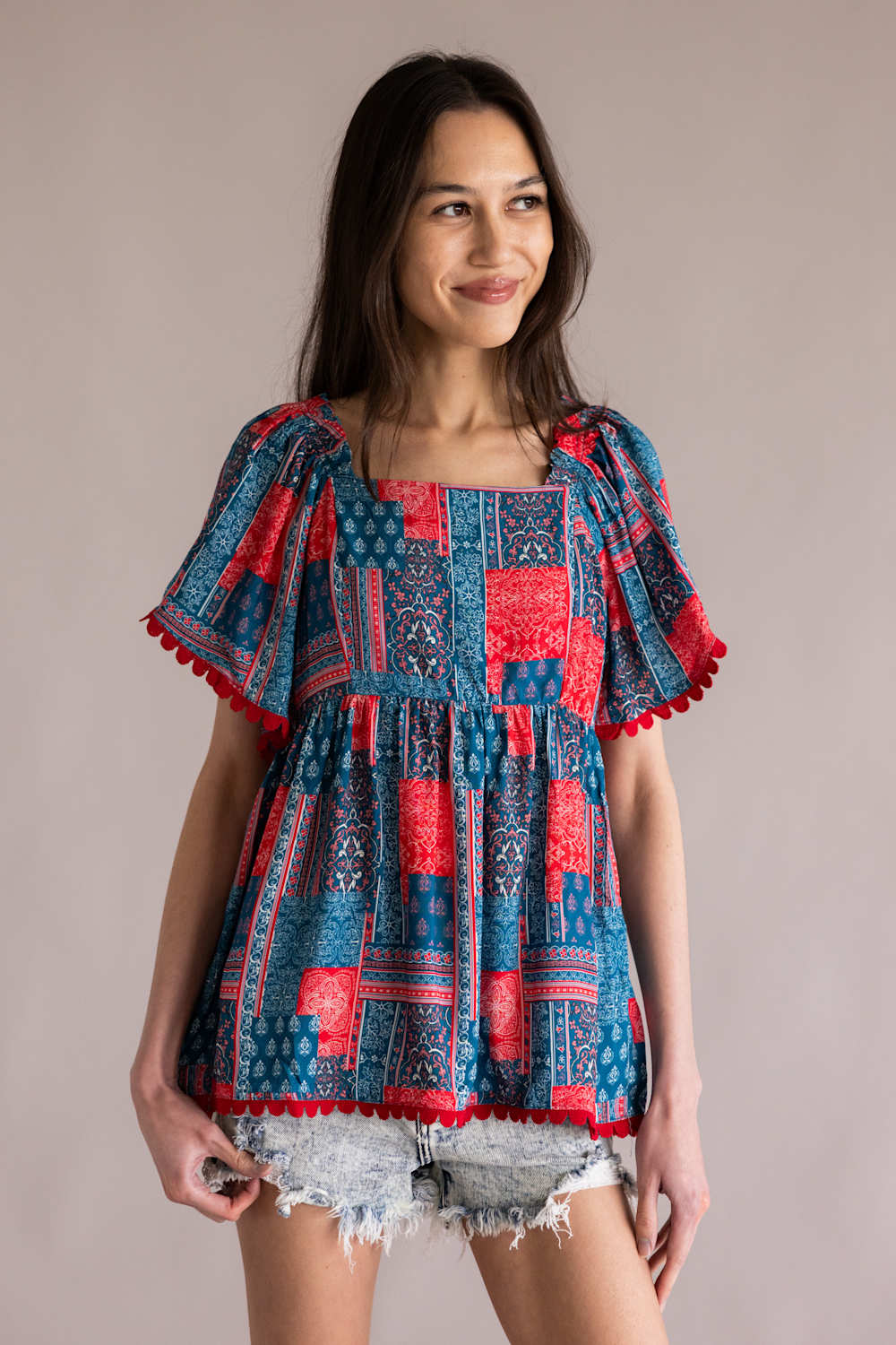 Simply Southern Prim and Coastal Top for Women in Blue and Red