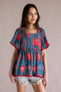 Simply Southern Prim and Coastal Top for Women in Blue and Red