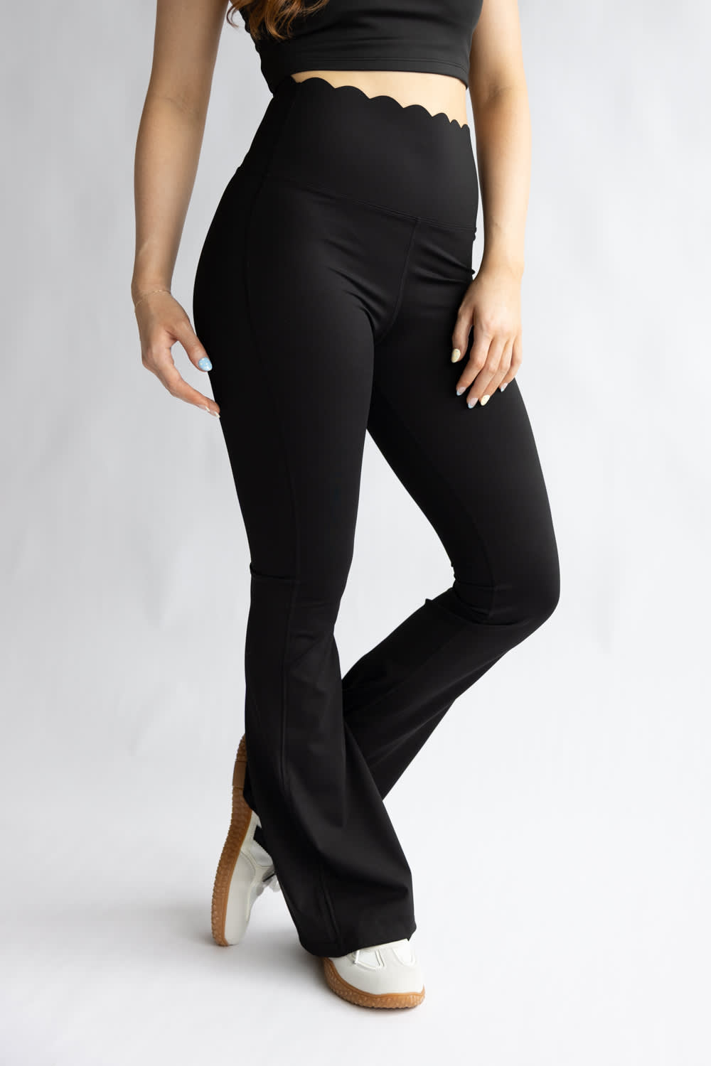 Simply Southern Scalloped Flare Leggings for Women in Black