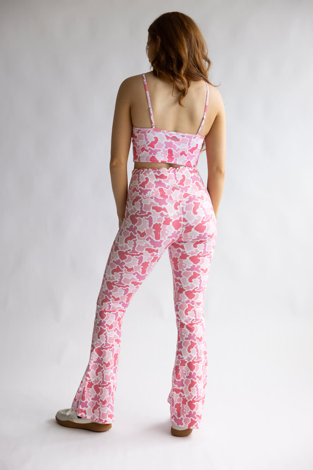 Simply Southern Scalloped Flare Leggings for Women in Pink Camo
