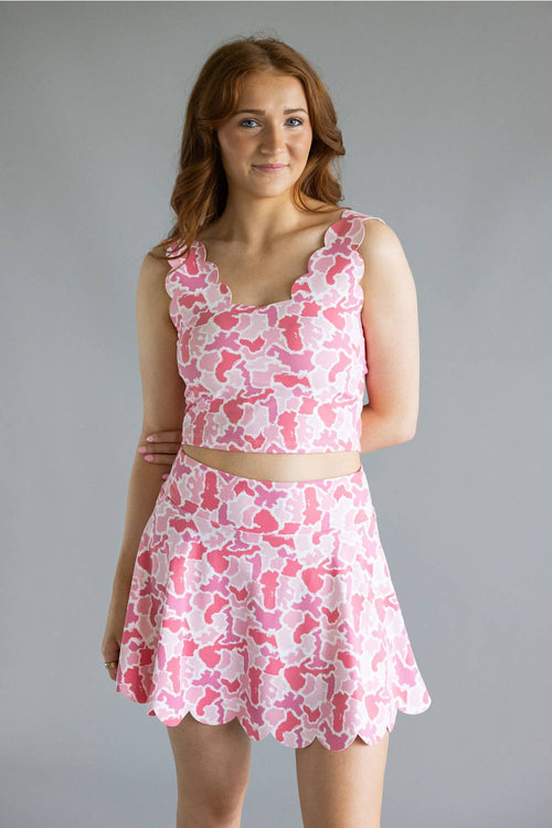 Simply Southern Scalloped Tank for Women in Pink Camo