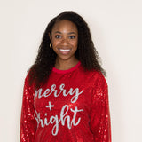 Simply Southern Christmas Sequin Merry & Bright Sweater for Women in Red