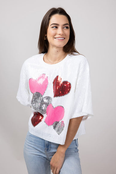 Simply Southern Sequin Valentines Top for Women in White