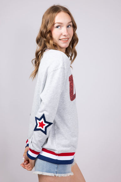 Womens Simply Southern Sequined USA Varsity Crew Sweatshirt for Women in Grey