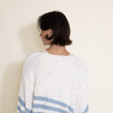 Simply Southern Womens Clothing Sun With Stripes Popcorn Crewneck Sweater for Women in White
