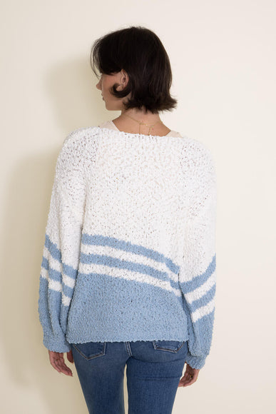 Simply Southern Womens Clothing Sun With Stripes Popcorn Crewneck Sweater for Women in White
