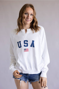 Simply Southern USA Summer Crewneck for Women in White