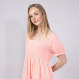 Womens Simply Southern Urban Rib Square Neck Tiered Ruffle Dress for Women in Coral