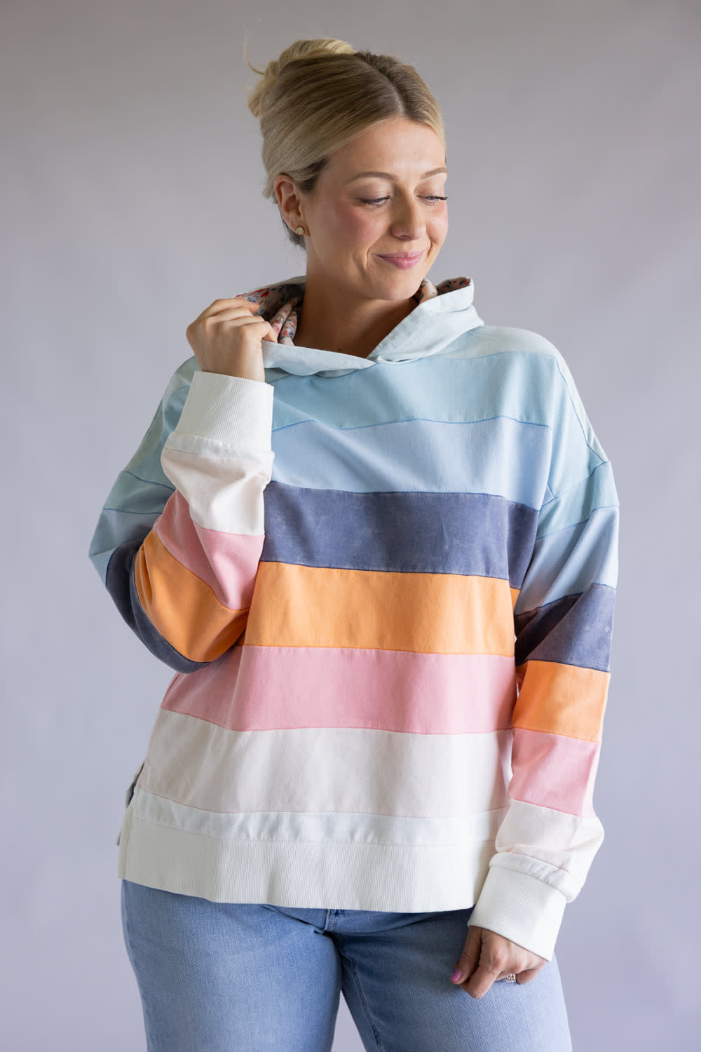 Simply Southern Washed Stripe Hoodie for Women in Multi