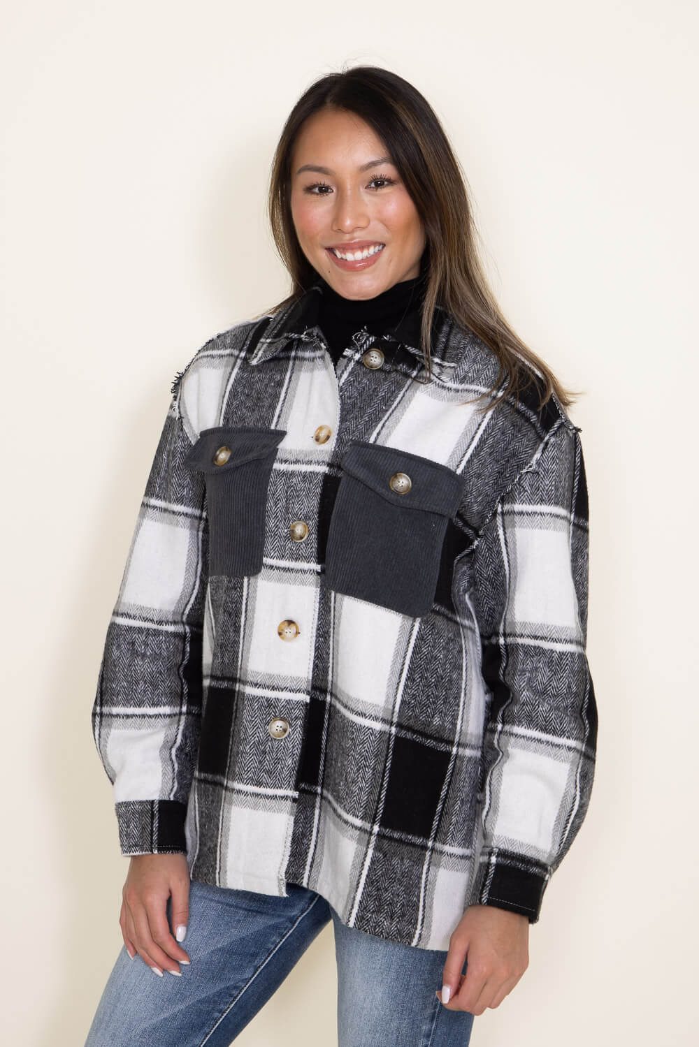 Thread & Supply Chandler Shacket for Women in Grey Plaid