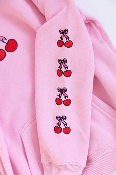 Simply Southern Youth Embroidered Dilara Cherry Hoodie for Girls in Pink