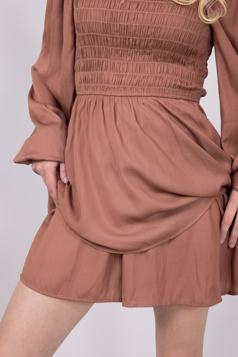 Smocked Bodice Layered Romper for Women in Hazelnut